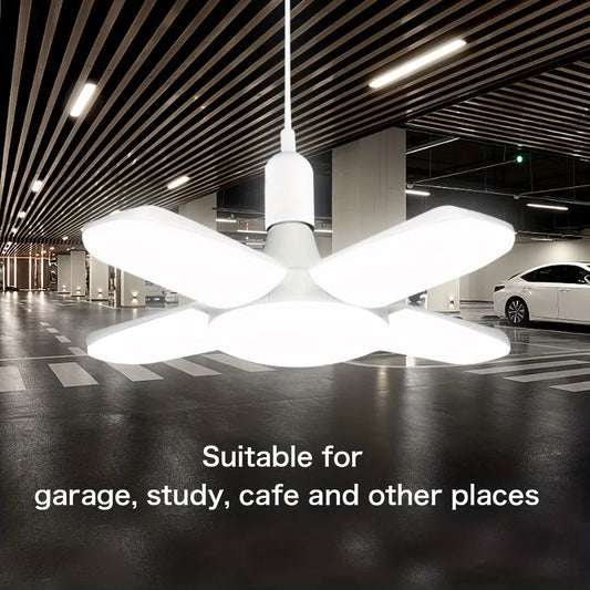 E27 Fan Shape Foldable 28W LED Bulb AC220V/110V Deformation for Home Ceiling Lights Warehouse and Garage White Leaf Light 6500K